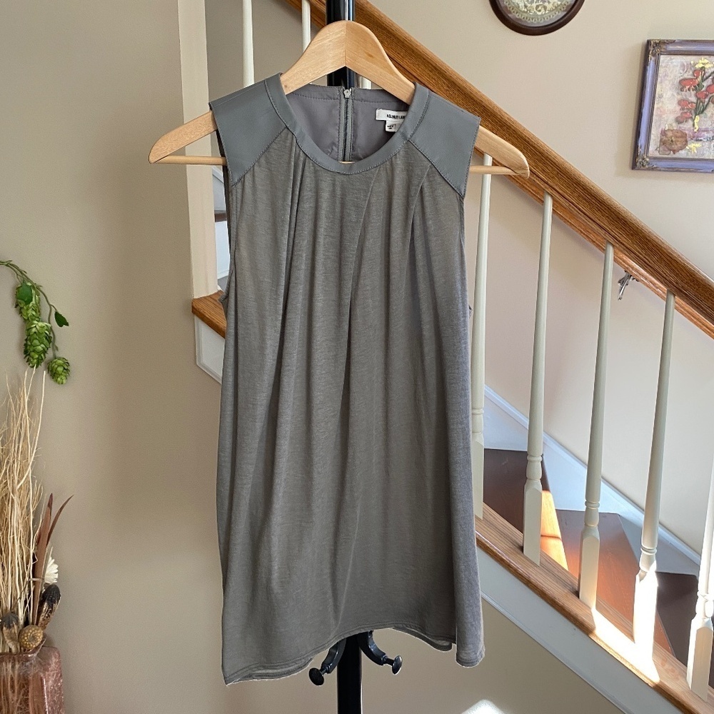 Helmut Lang Sleeveless Blouse with Lamb Leather Shoulder Trim Size S